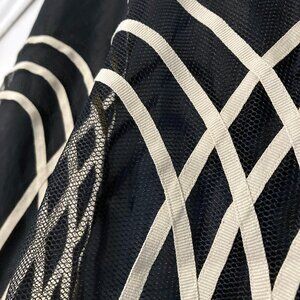 Ann Taylor LOFT navy skirt with ivory ribbon design